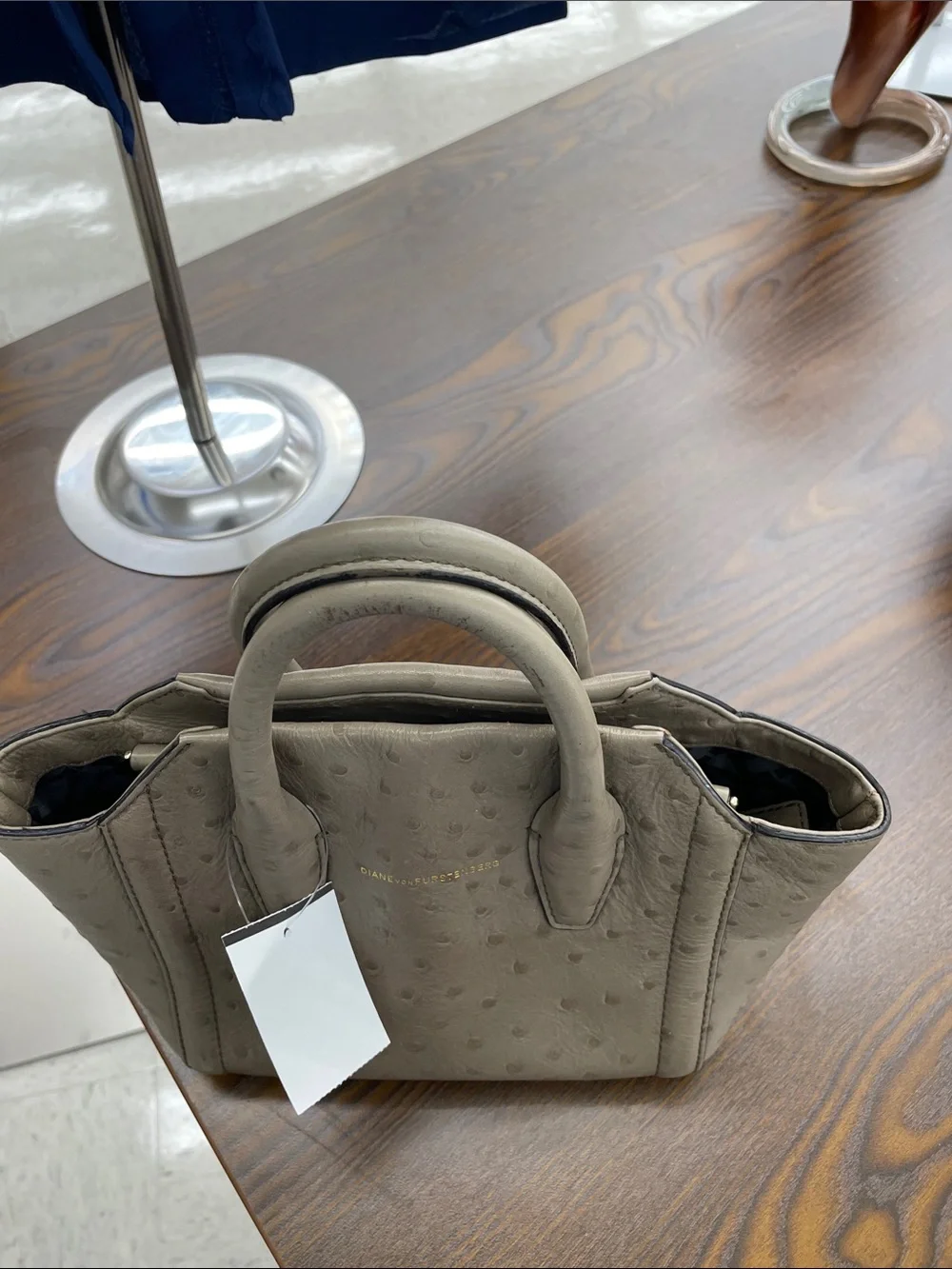 Diane von Furstenberg Ostrich-Embossed Satchel Handbag mini